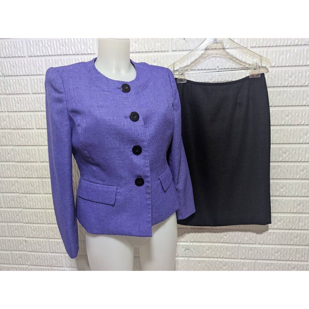 Le Suit Women's Purple & Black Solid Jacket & Skirt Suit Set Size 8P